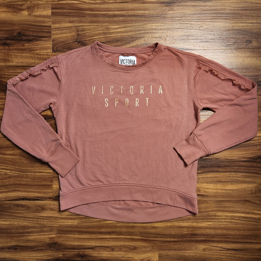 Victoria's Secret Sport Mauve Ruffle Sleeve Crewneck Size Small